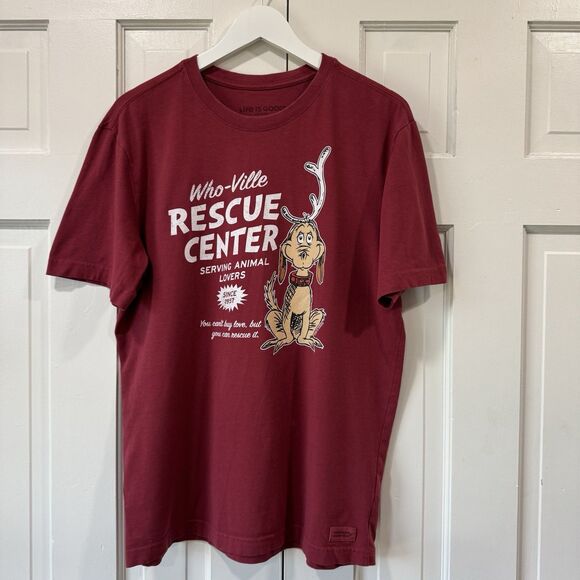 LIFE IS GOOD Men's WhoVille Rescue Center Short Sleeve Crusher Tee Red PRISTINE - Picture 2 of 10